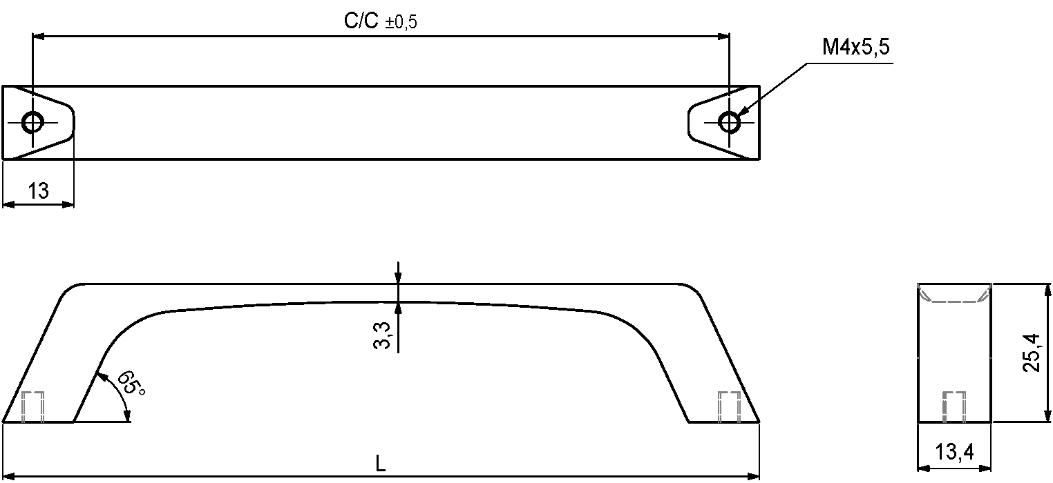344173, Bøjlegreb cc128 139x13,4x26 aluminium ADC12 malet sort glans 10 ...