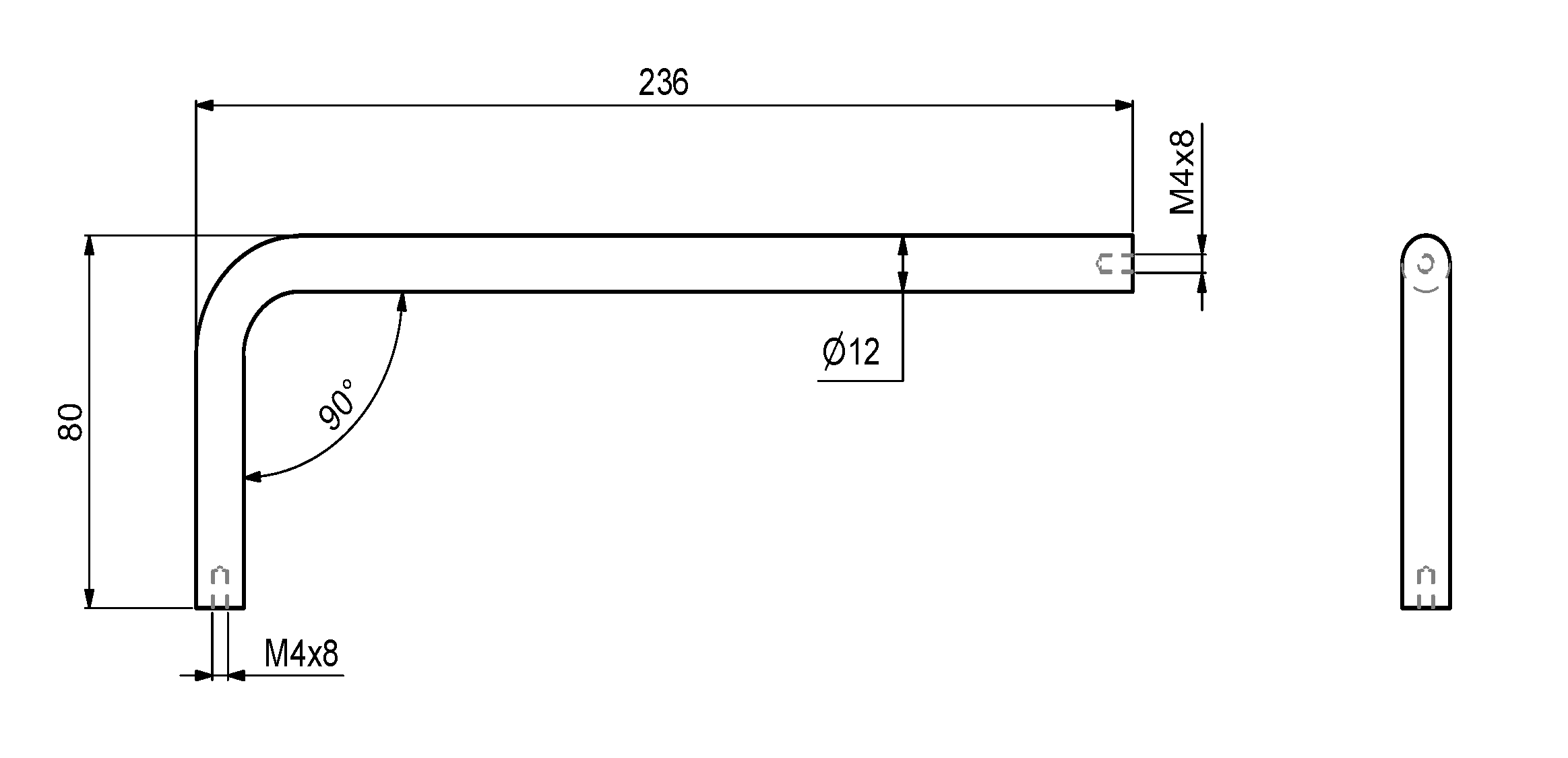 326677, Rør Ø12x236 80 stål mat krom M4 gevind L rør | HT Bendix