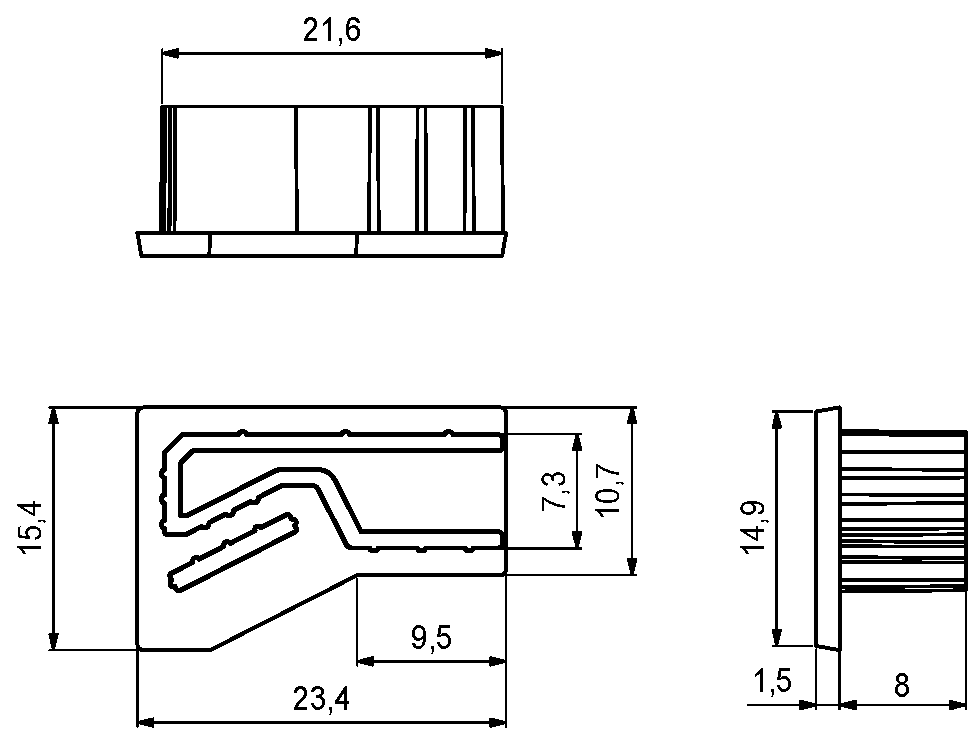 334436, Rørben rektangulær 23,4x5x15,4 10,7 ABS mat antrazit RAL-7021 ...