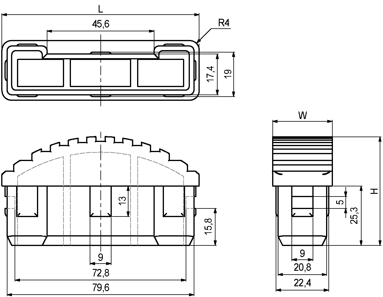 333897, Anslag 83x25x46 plast Indfarvet blå RAL-5002 f/profile 84x25 mm ...