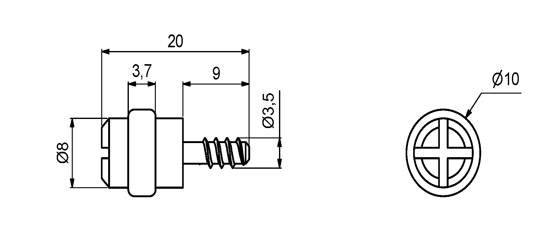 338023, Glashyldebærer Ø10x20 tap Ø3,5x9 Ø3 stål forniklet med ...